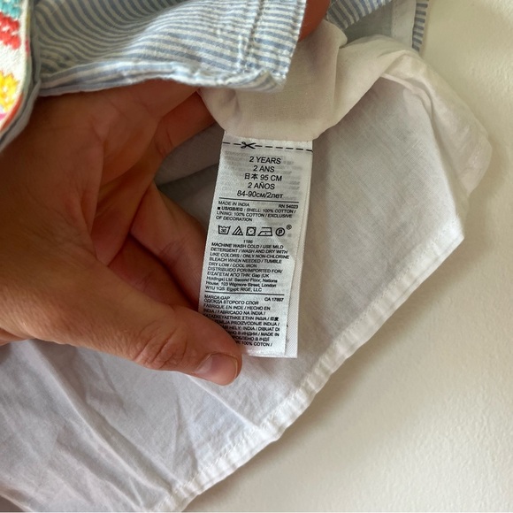 🌼 5/$25 Baby Gap Toddler Dress 2T Blue Stripe Boho Trim Cotton Summer Button - Picture 4 of 9